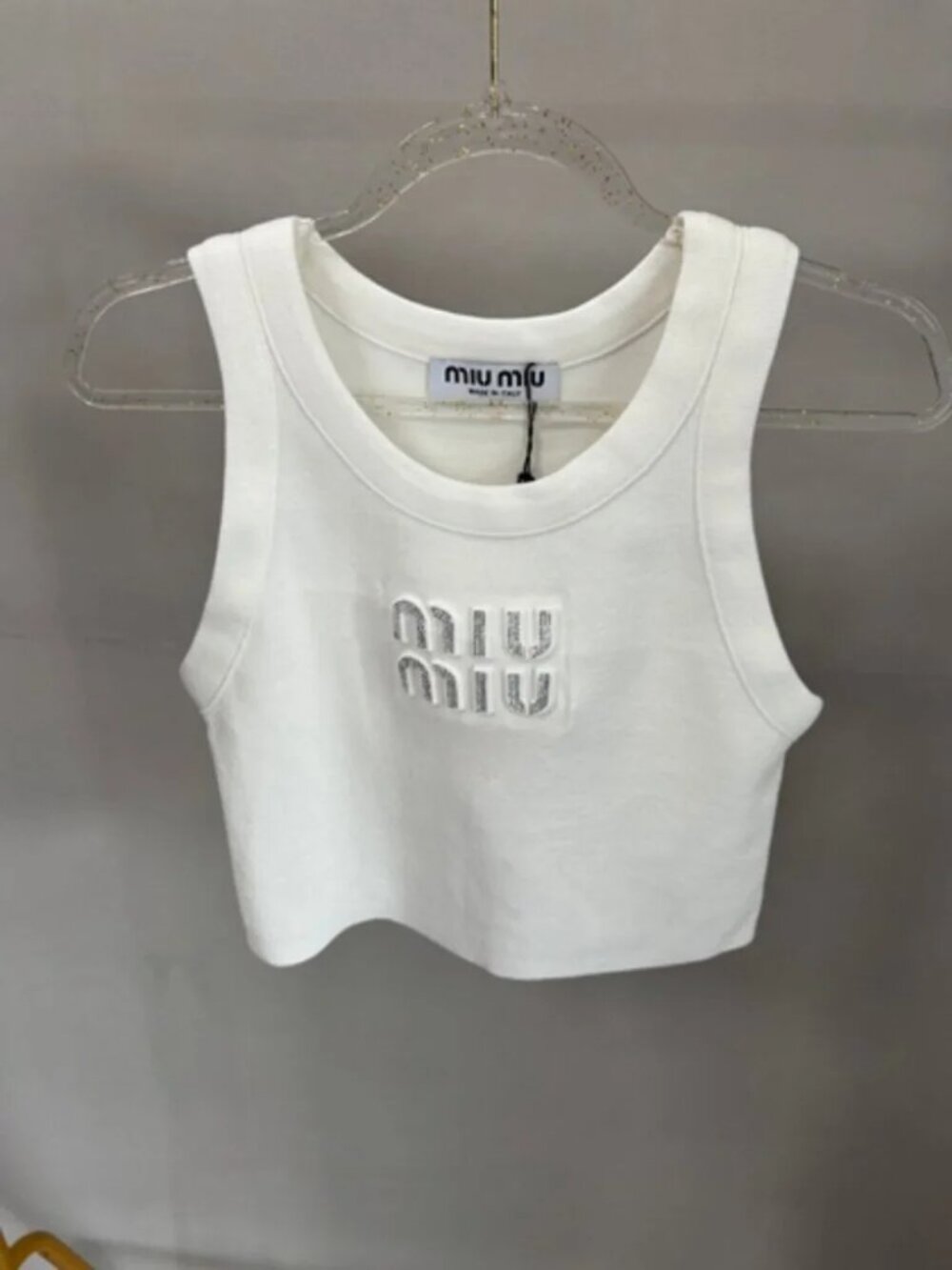 Miu Miu White Ribbed Crop Tank Top